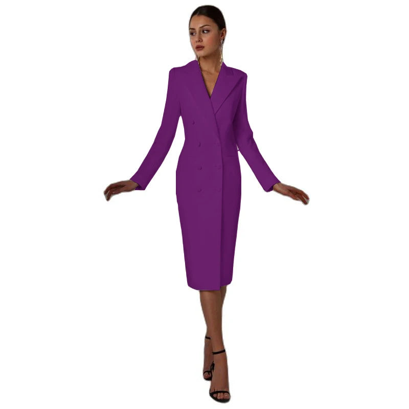 Women's Suit Long Blazer Double Breasted Jacket
