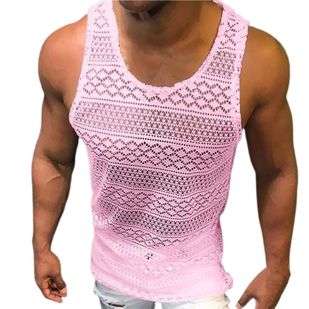 Tank Top for Men Lace Hollow Out Sleeveless