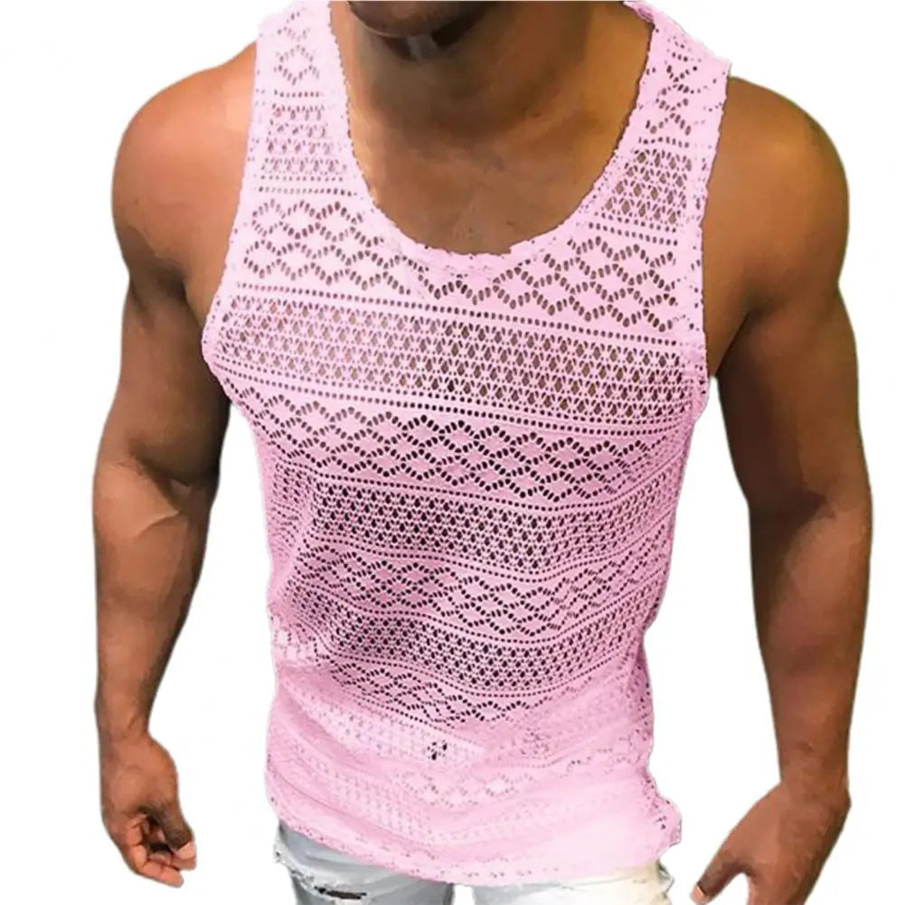 Tank Top for Men Lace Hollow Out Sleeveless