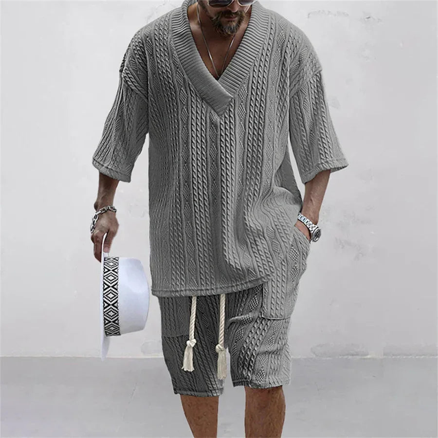 Men Shorts Set Summer Casual Knitted