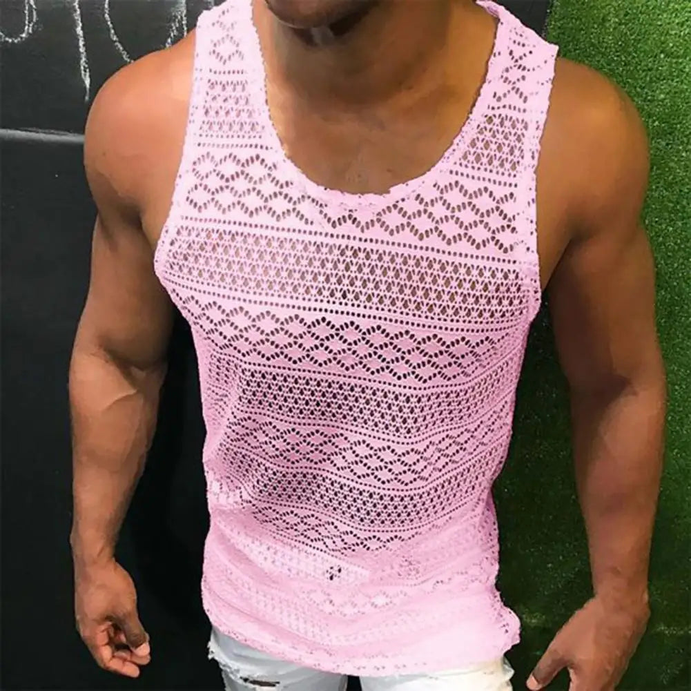 Tank Top for Men Lace Hollow Out Sleeveless