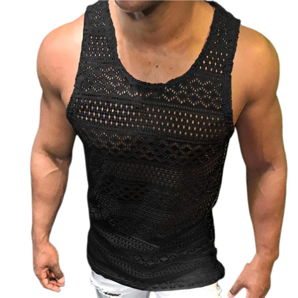 Tank Top for Men Lace Hollow Out Sleeveless