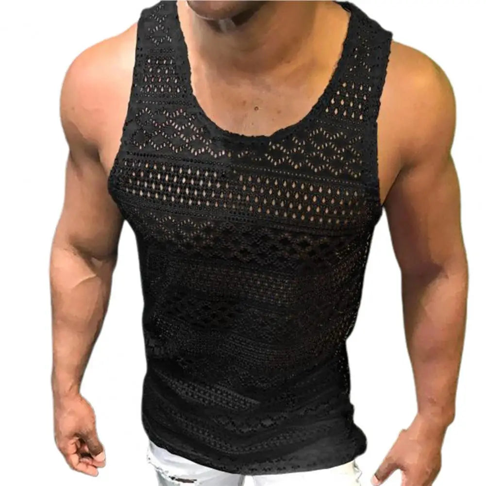 Tank Top for Men Lace Hollow Out Sleeveless