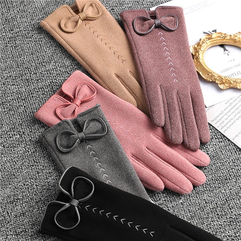 Women Gloves Cute Bow Embroidery