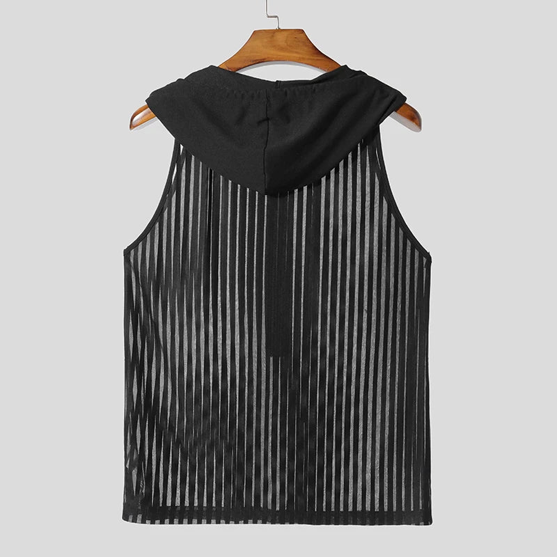 Men Tank Tops Striped Mesh