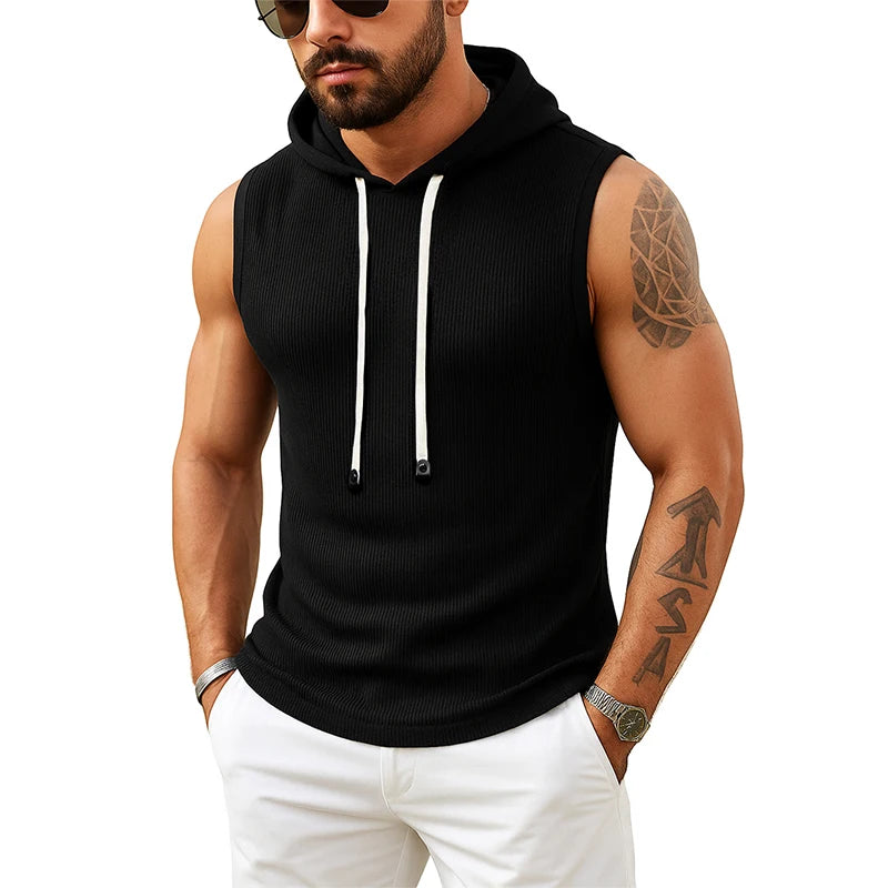 Tank Top Men’s Ribbed Sleeveless Hoodie Casual