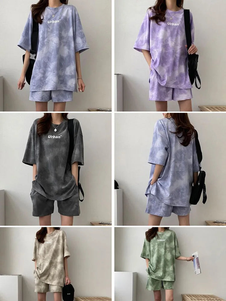 Women T-Shirt Shorts Suit Set Casual
