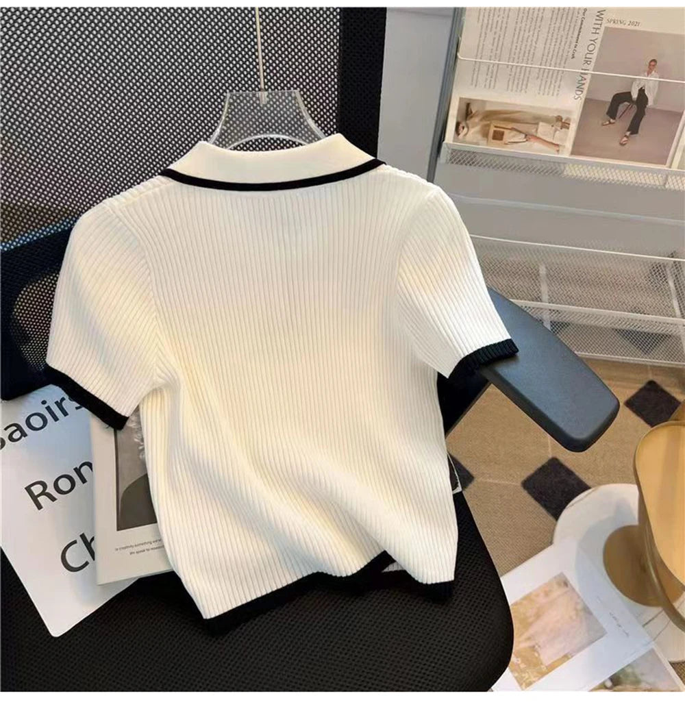 Ice silk knitted short sleeved T-shirt for women's summer