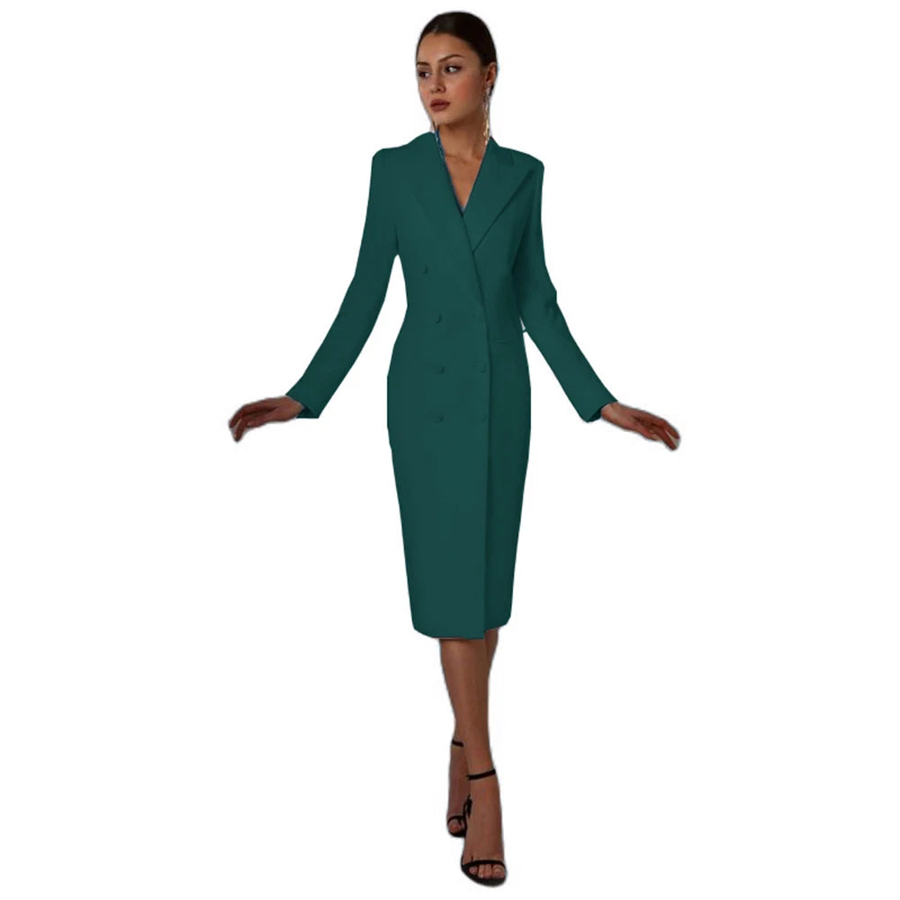 Women's Suit Long Blazer Double Breasted Jacket