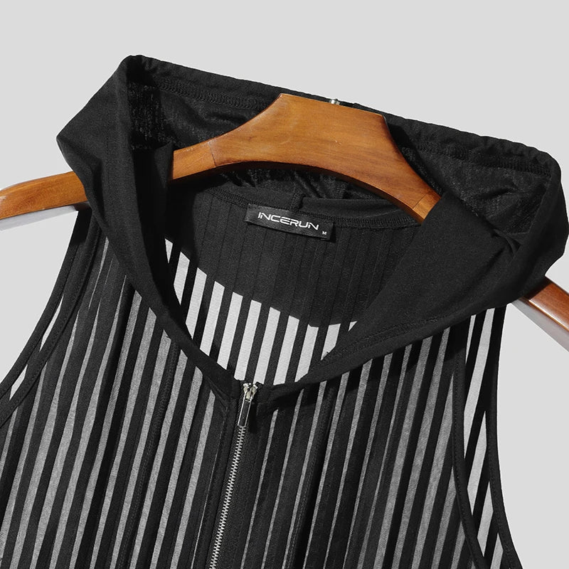 Men Tank Tops Striped Mesh