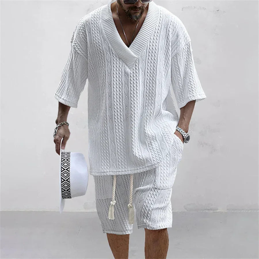 Men Shorts Set Summer Casual Knitted