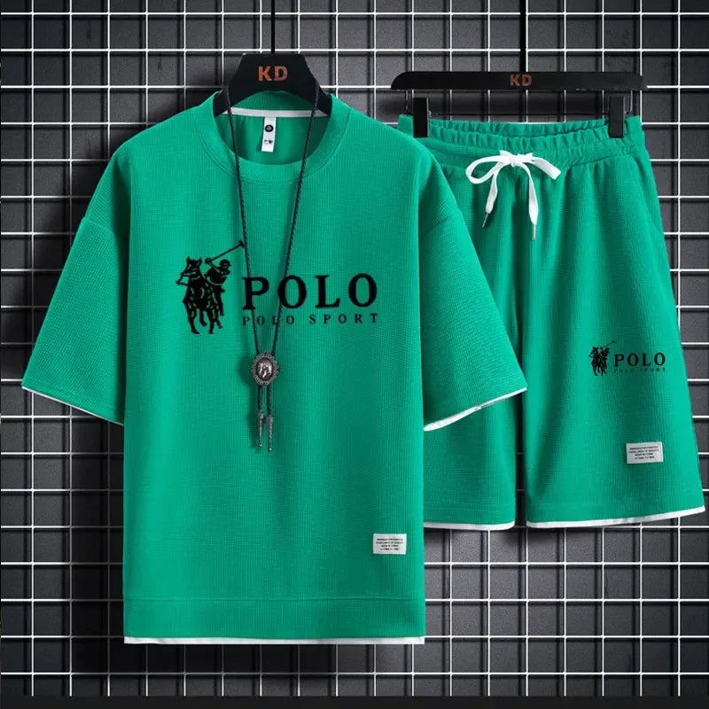 Men Sleeved T-Shirt+Sports Shorts