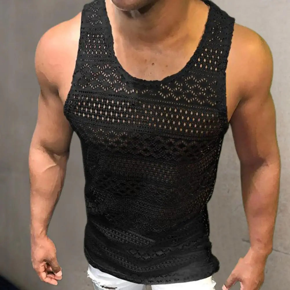 Tank Top for Men Lace Hollow Out Sleeveless