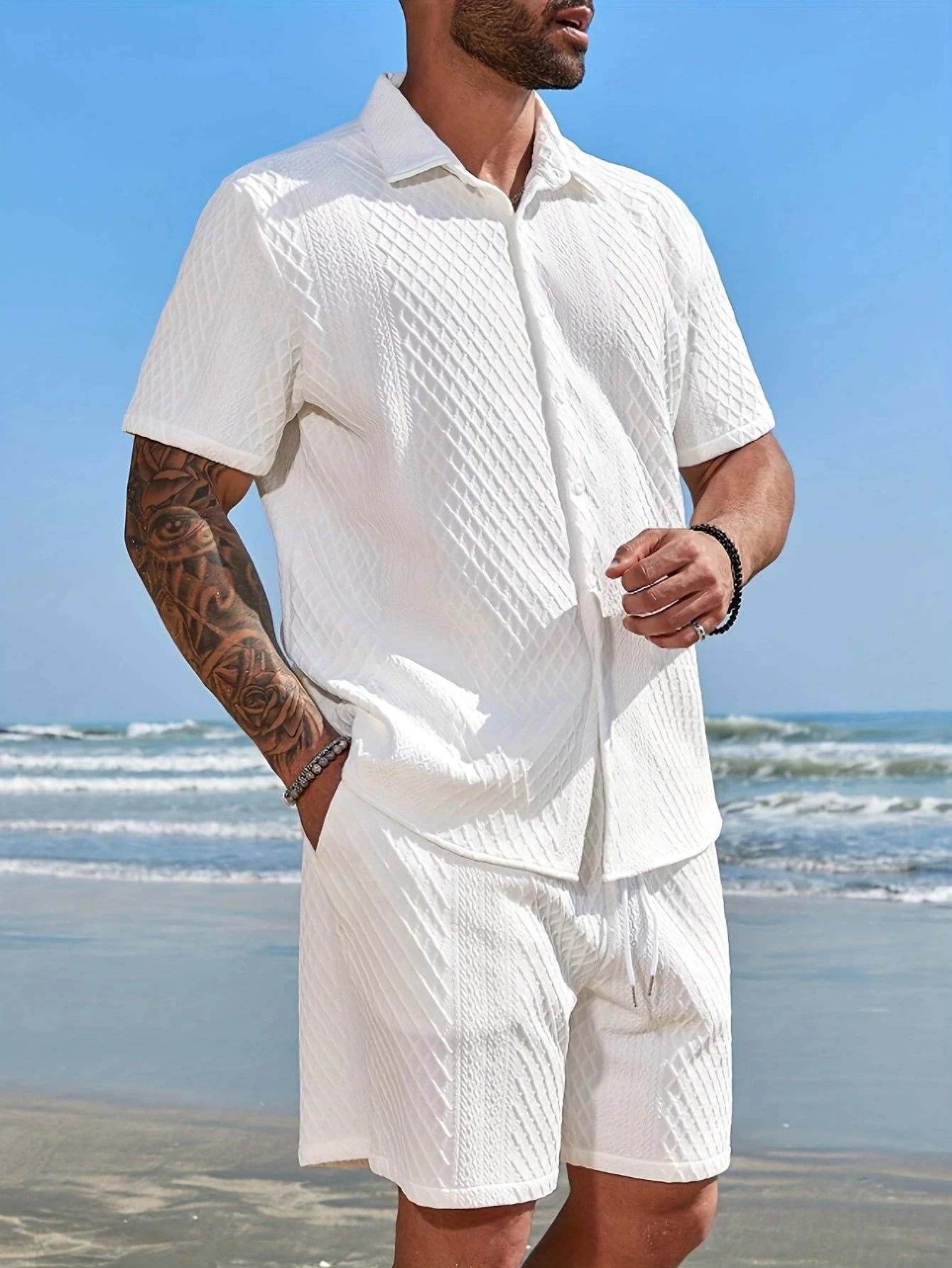 Men's 2pcs Set Of Solid Textured