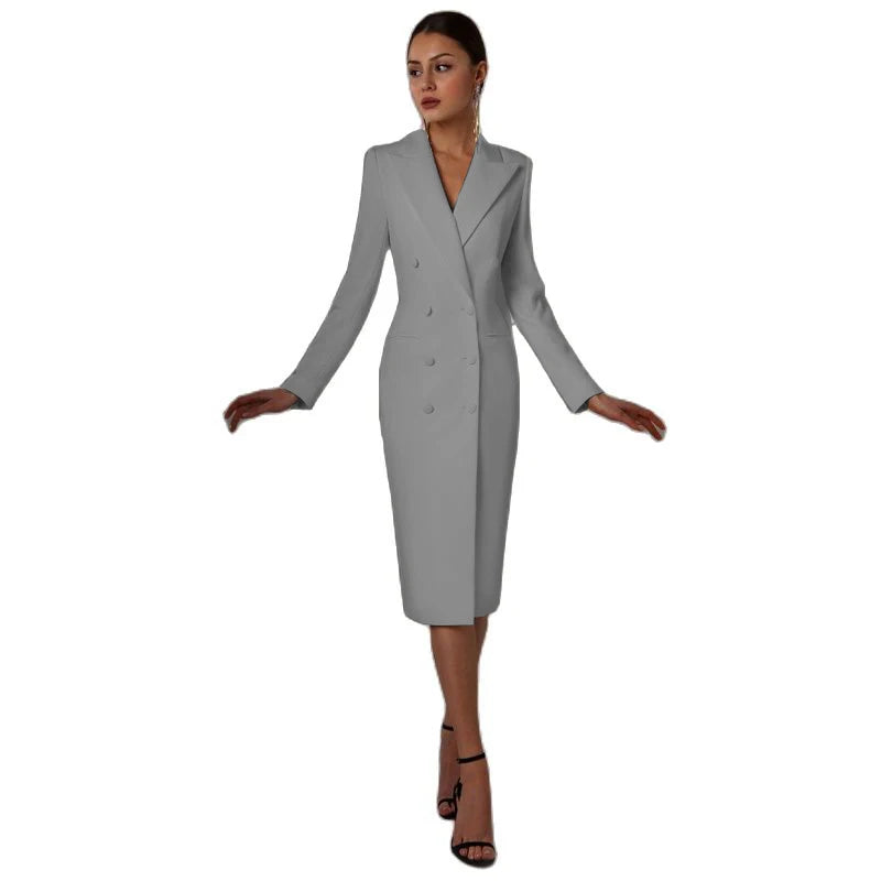 Women's Suit Long Blazer Double Breasted Jacket