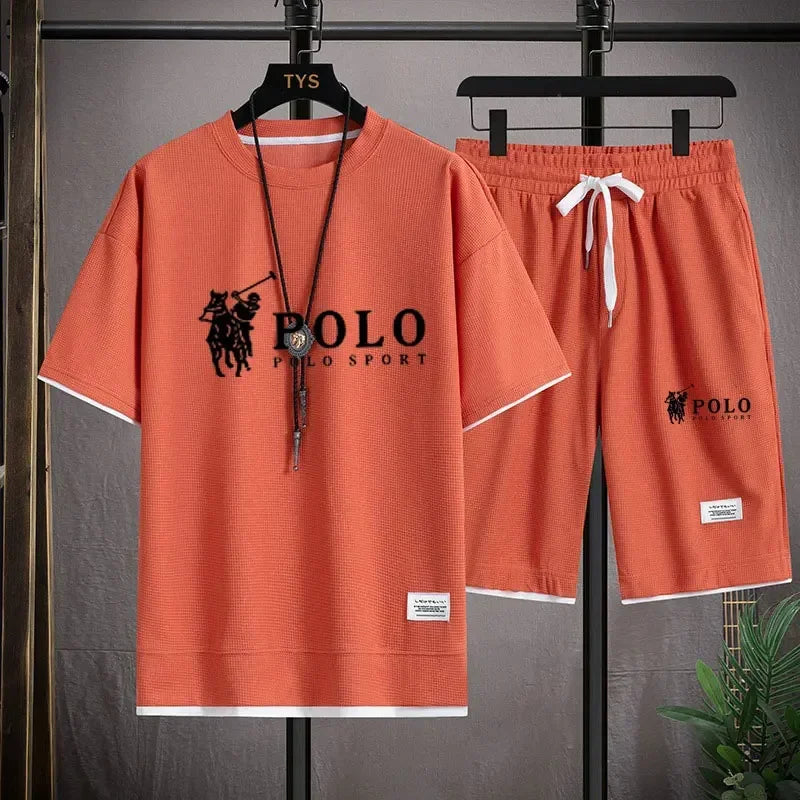 Men Sleeved T-Shirt+Sports Shorts