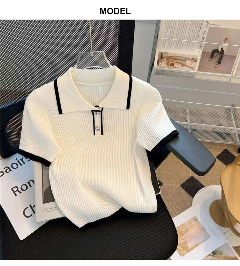 Ice silk knitted short sleeved T-shirt for women's summer