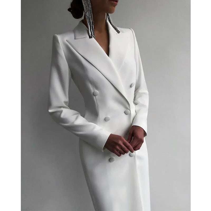 Women's Suit Long Blazer Double Breasted Jacket