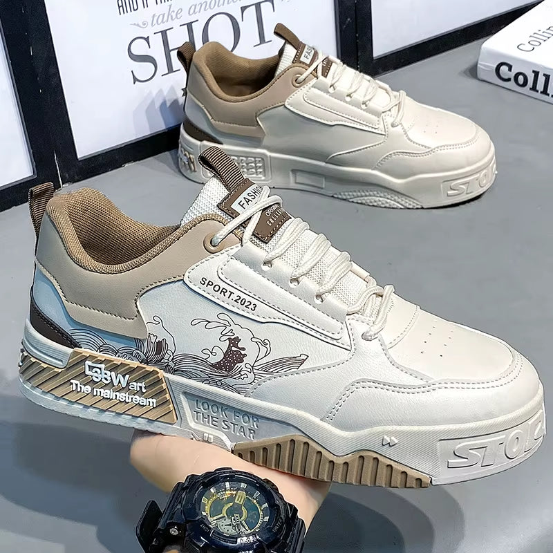 Skateboarding Shoes Men Flat Comfortable Leather Casual Vulcanized Shoes 2024 Trendy Classic Breathable Cheap Sneakers Man