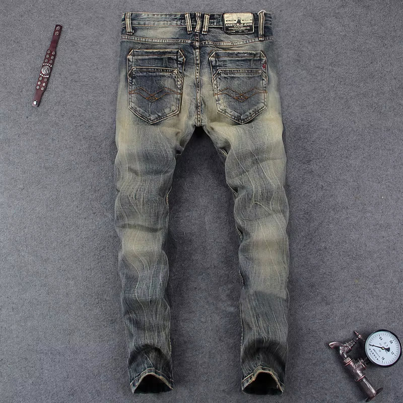 MEN FASHION Korean Style Clothes Brushed Fleece Denim Cargo Vintage Winter Straight Slim Luxury Streetwear 90S Trousers for Men