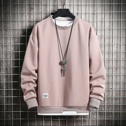2024 Spring Mens Casual Sweatshirts Fashion Fake Two Pieces O Neck Hoodies Men Harajuku Streetwear Tops Autumn Male Sweatshirt