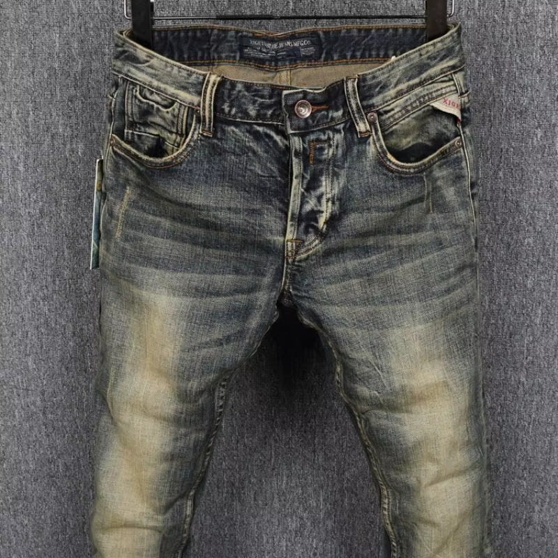 MEN FASHION Korean Style Clothes Brushed Fleece Denim Cargo Vintage Winter Straight Slim Luxury Streetwear 90S Trousers for Men