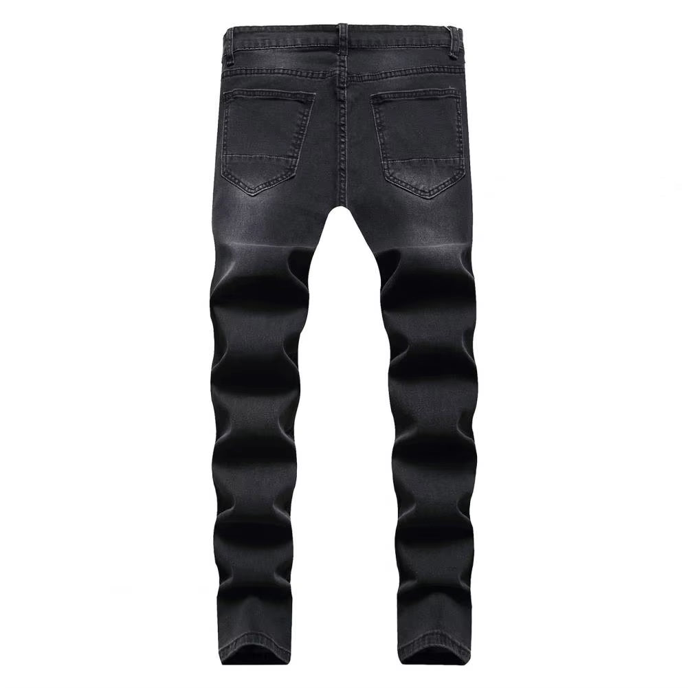 Skinny Jeans for Men ​Painted Stretch Slim Fit Ripped Distressed Pleated Knee Patch Denim Pants Brand Casual Trouser Male