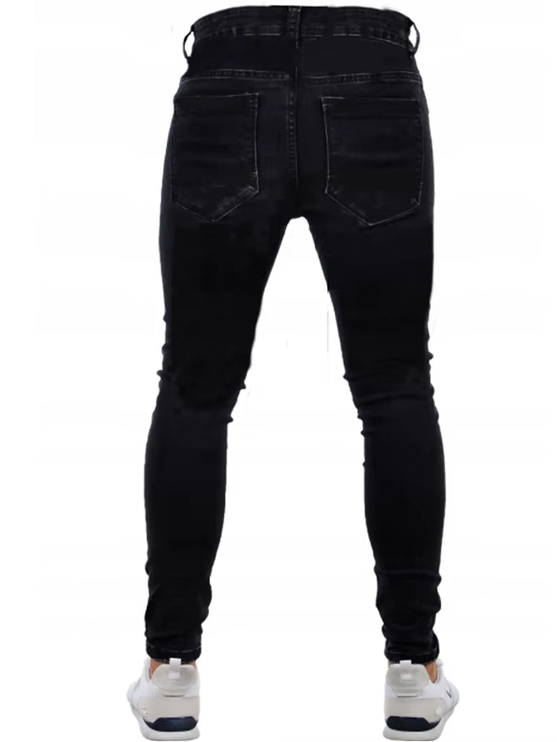 Streetwear Men'S Skinny Jeans Men Pants Pencil Biker Side Striped Jeans Hip Hop Slim Fit Man Stretchy Jeans