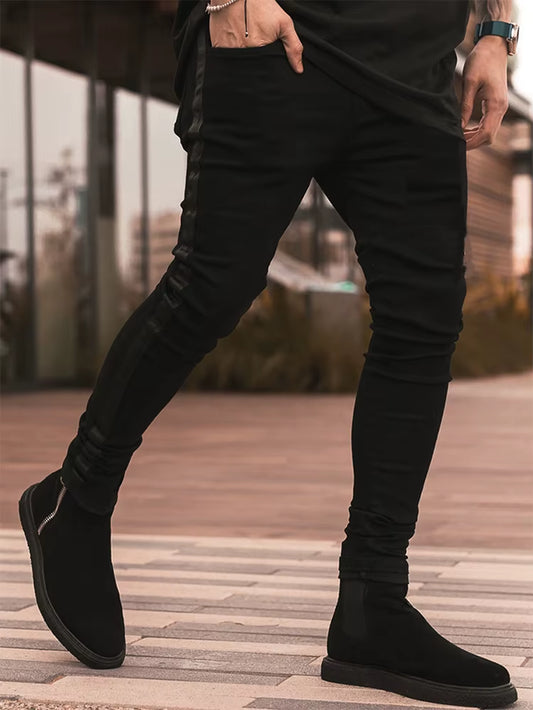Streetwear Men'S Skinny Jeans Men Pants Pencil Biker Side Striped Jeans Hip Hop Slim Fit Man Stretchy Jeans