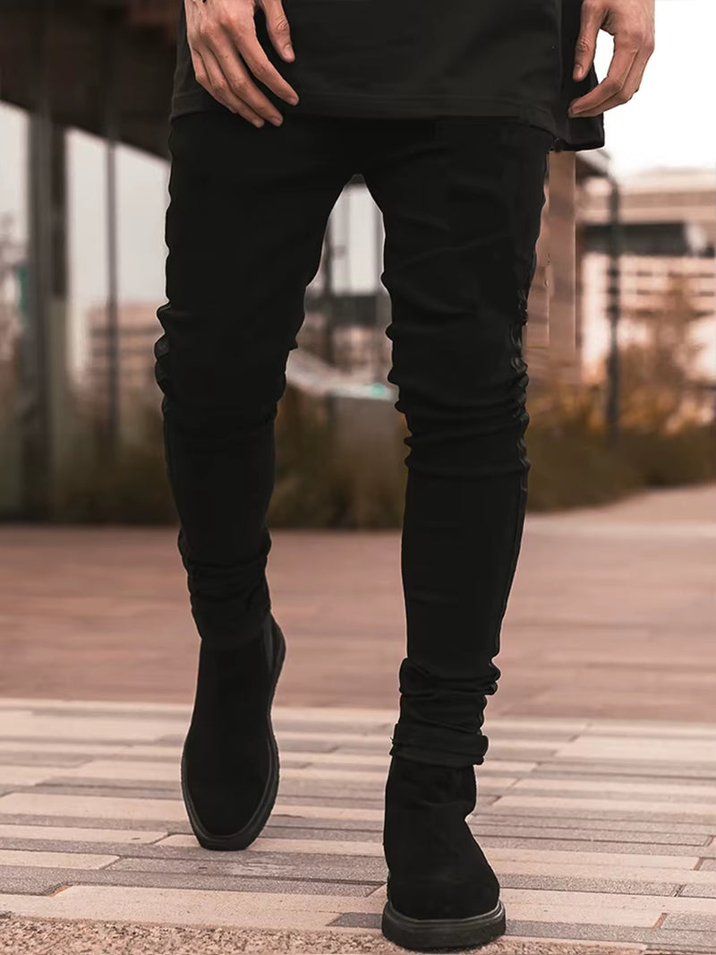 Streetwear Men'S Skinny Jeans Men Pants Pencil Biker Side Striped Jeans Hip Hop Slim Fit Man Stretchy Jeans