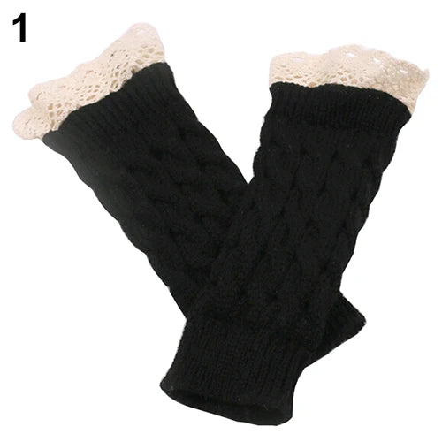 Lace Patchwork Women Knitting Embroidered Gloves
