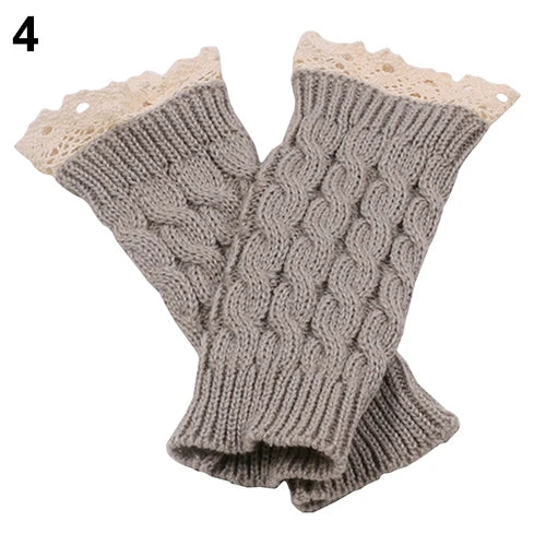 Lace Patchwork Women Knitting Embroidered Gloves