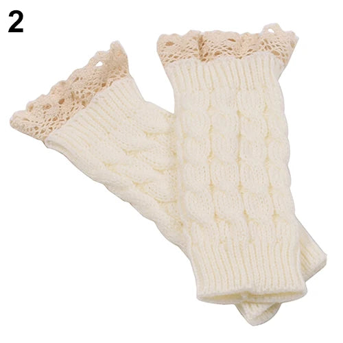Lace Patchwork Women Knitting Embroidered Gloves