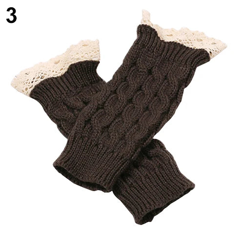 Lace Patchwork Women Knitting Embroidered Gloves