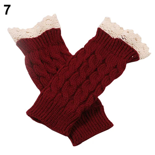Lace Patchwork Women Knitting Embroidered Gloves