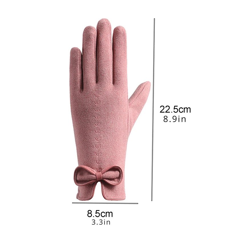 Women Gloves Cute Bow Embroidery