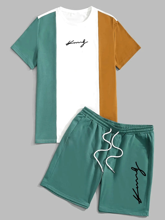 Men's Casual Summer Set - Striped Short Sleeved T-shirt