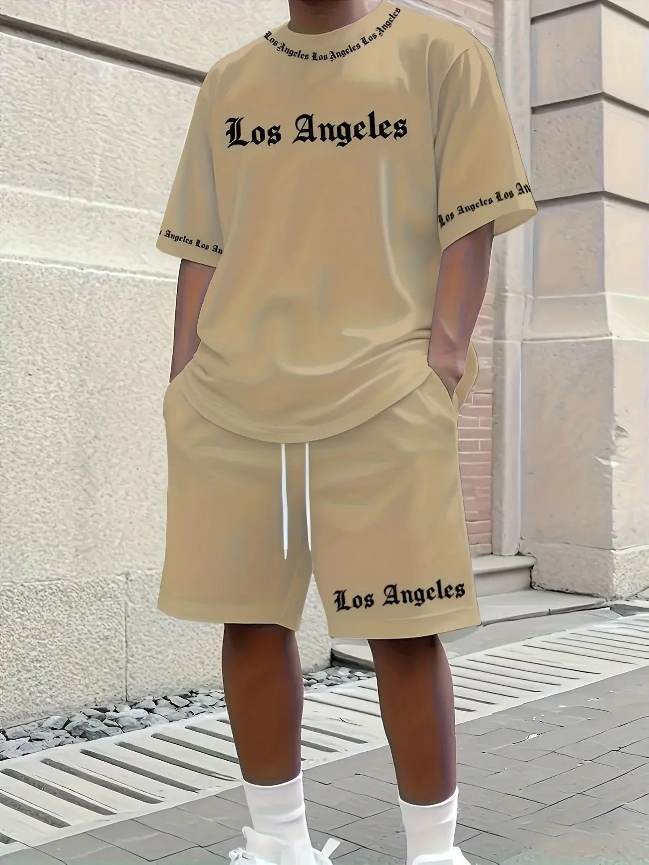 New Men's Los Angeles T-shirt Shorts Set