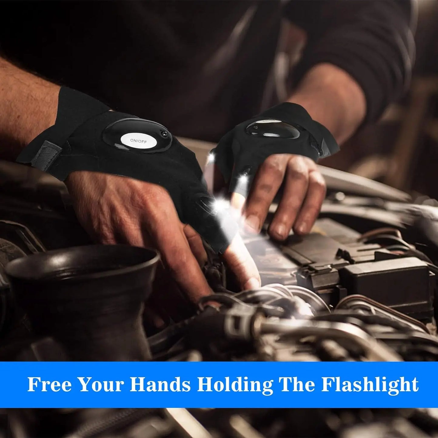 LED Half Finger Glove for Men Outdoor Waterproof