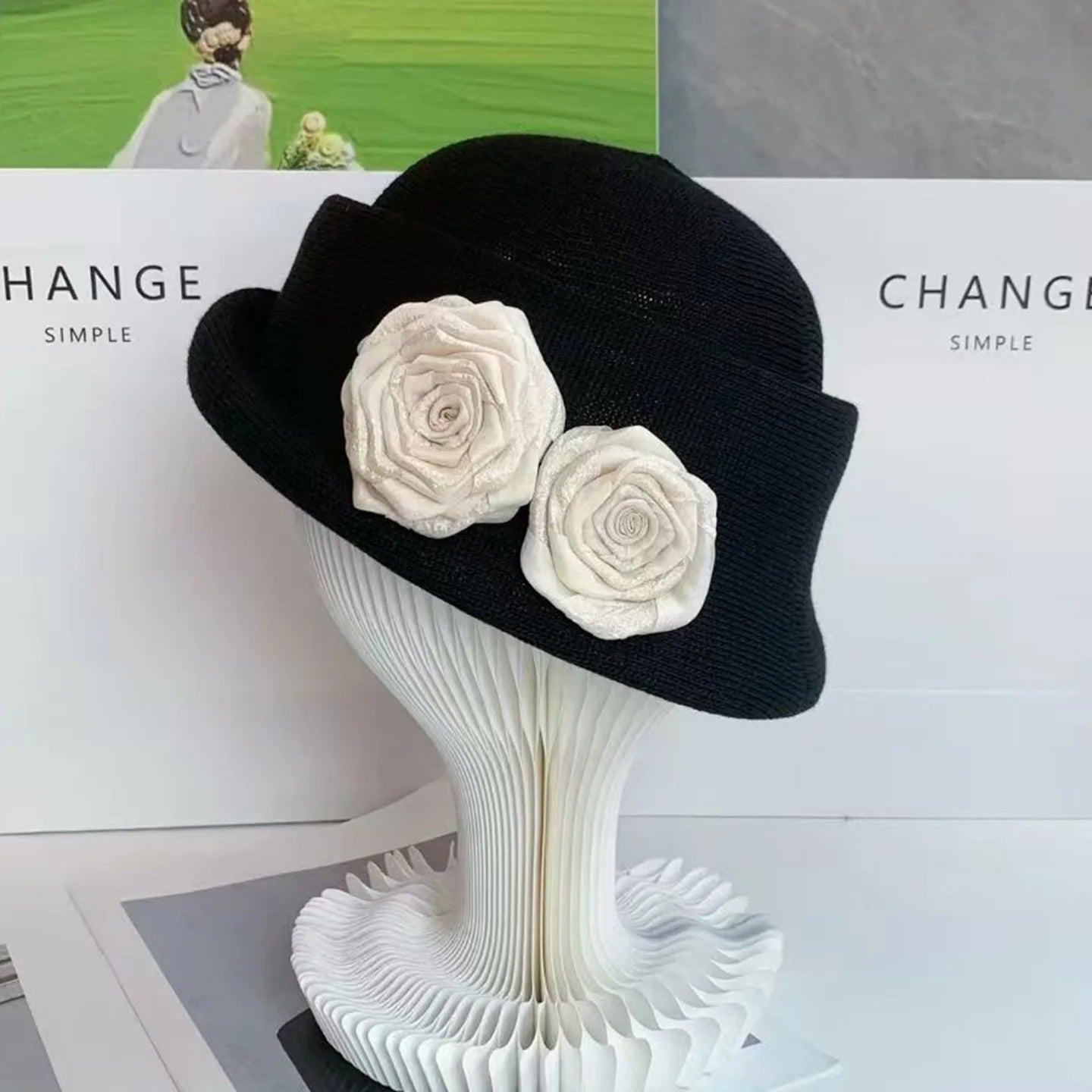 Women Hats Three-dimensional Flower Design