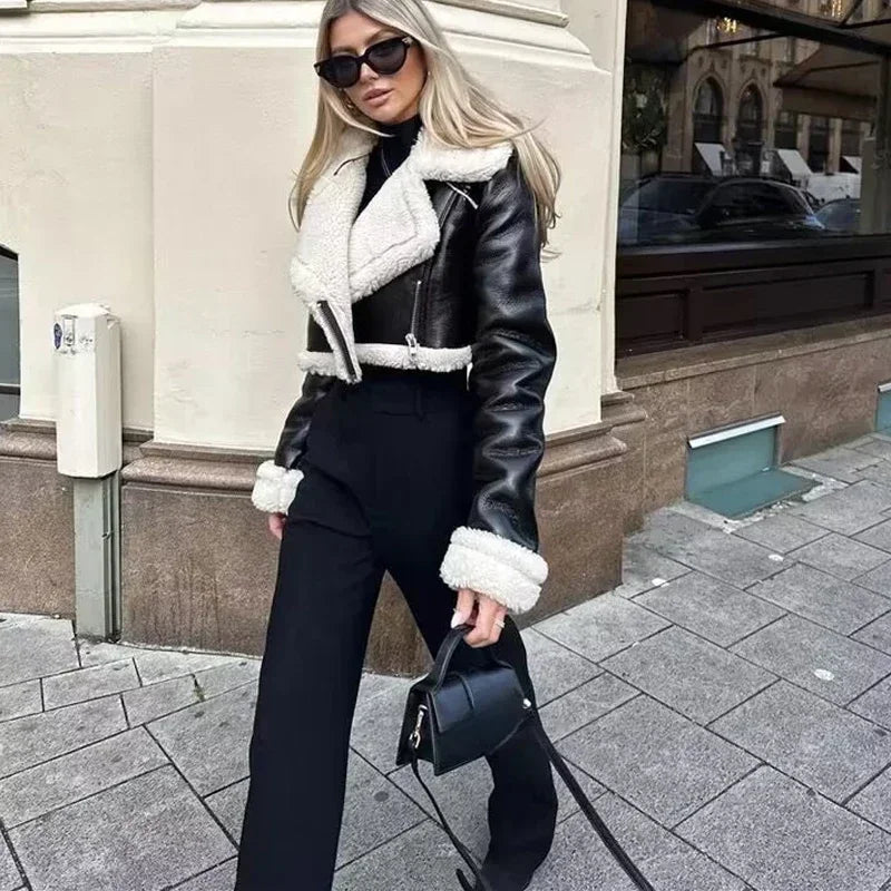 Women's Cropped Leather Jacket