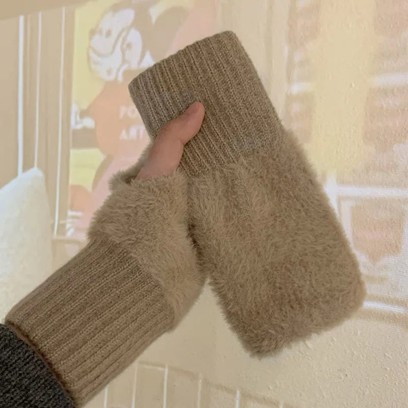 Soft Winter Half Finger Gloves Women