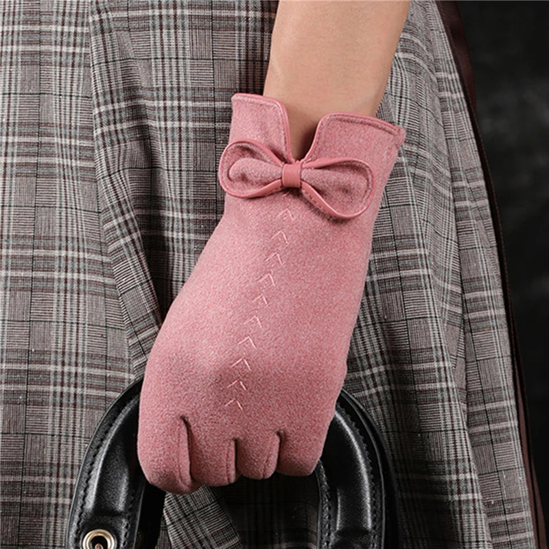 Women Gloves Cute Bow Embroidery