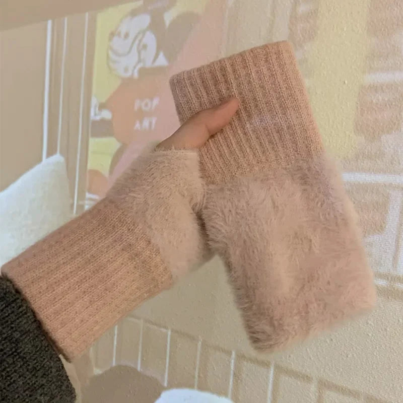 Soft Winter Half Finger Gloves Women