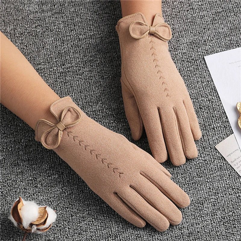 Women Gloves Cute Bow Embroidery