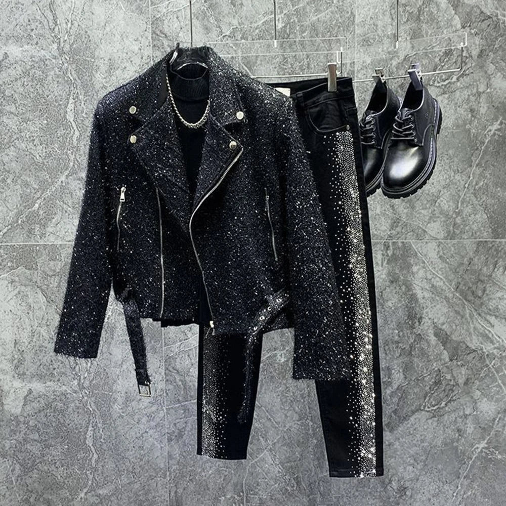 Mens Jacket Fringe Shiny Casual