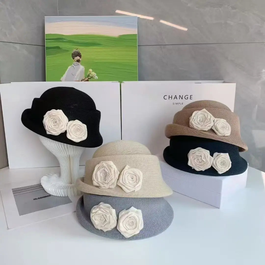 Women Hats Three-dimensional Flower Design