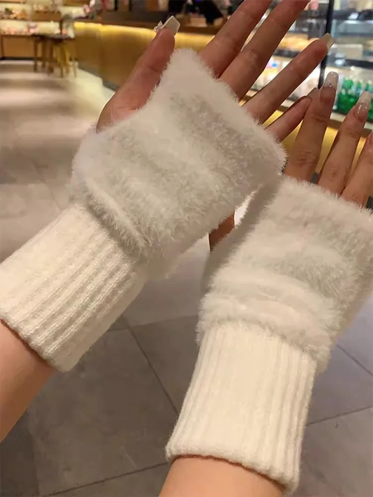 Soft Winter Half Finger Gloves Women