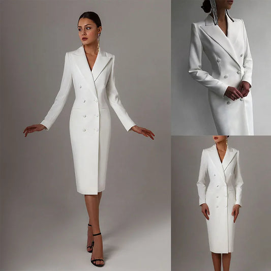 Women's Suit Long Blazer Double Breasted Jacket