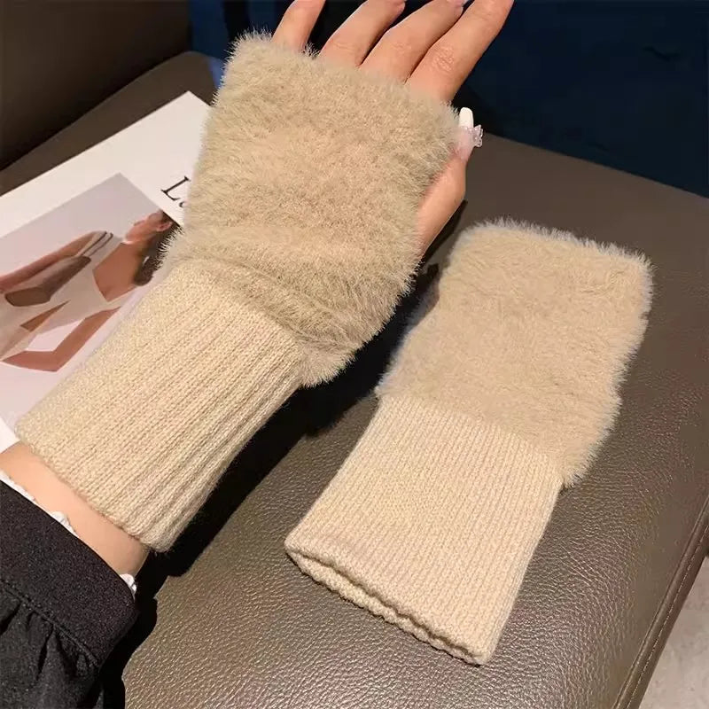 Soft Winter Half Finger Gloves Women